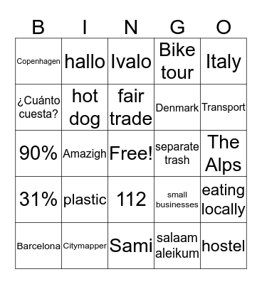 Ethical Tourism Bingo Card