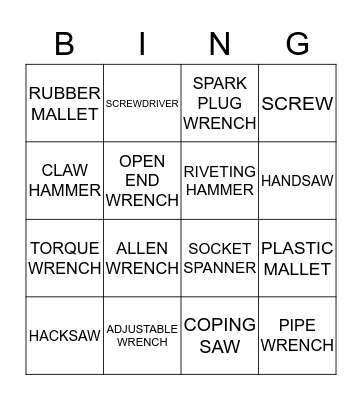 Wrench, hammer, saw 4x4 Bingo Card