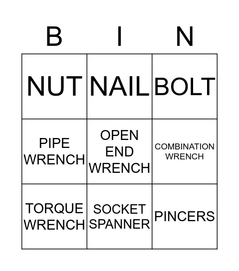 Wrenches1 Bingo Card