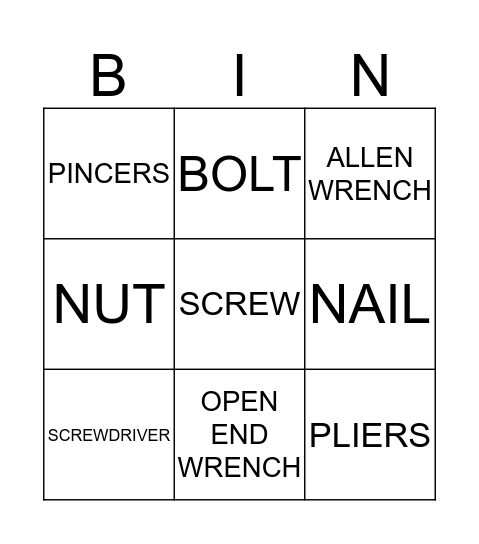 Wrenches-basic Bingo Card