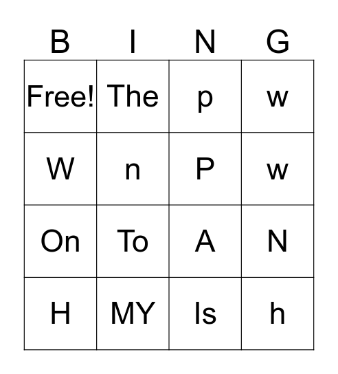 Letter Review  Bingo Card