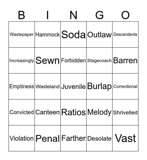 Holes Bingo Card