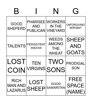 PARABLES BINGO Card