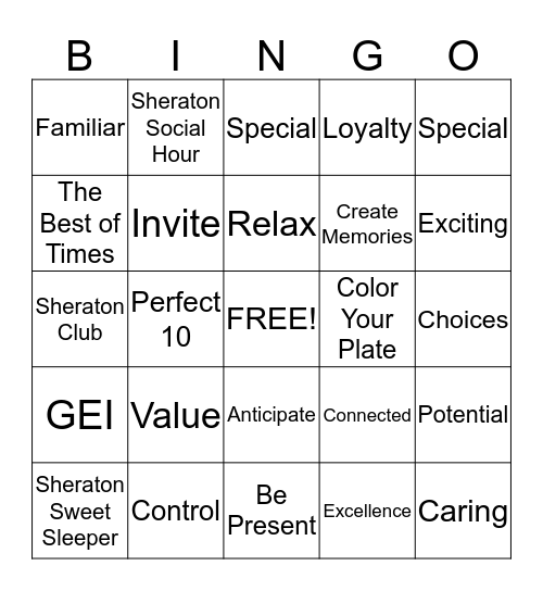 Sheraton Bingo-game 2 Bingo Card