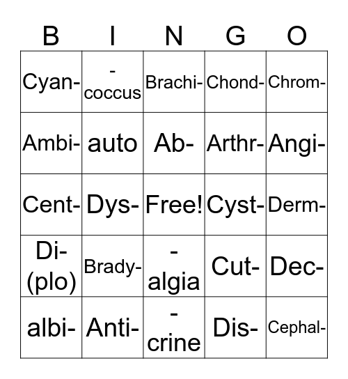 Terminology Tuesday Bingo Card