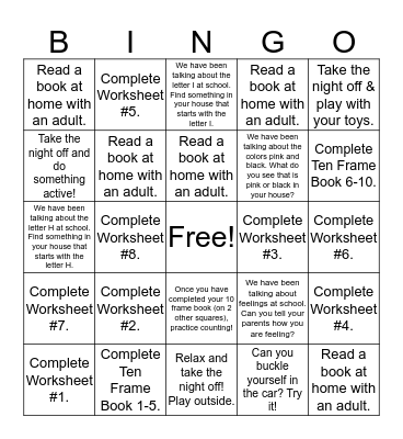 #4 Homework Bingo Board Level 1 Bingo Card