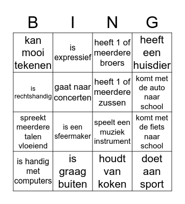 Wie ben jij? Bingo Card