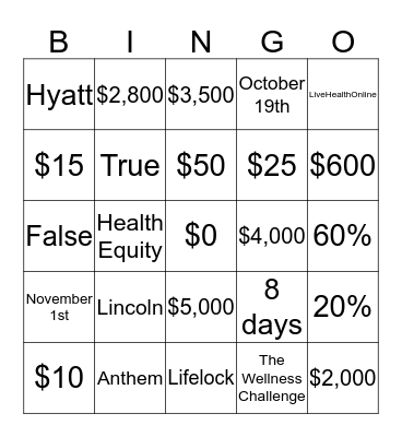 Benefits! Bingo Card