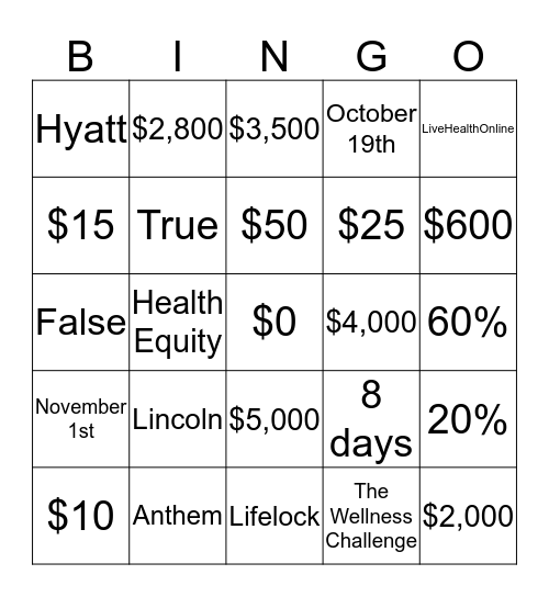 Benefits! Bingo Card