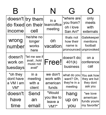 Gatekeeper Bingo Card