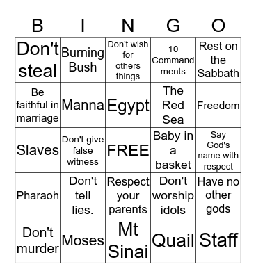 Moses Bingo Card