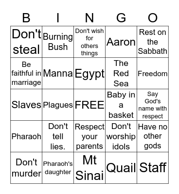 Moses Bingo Card