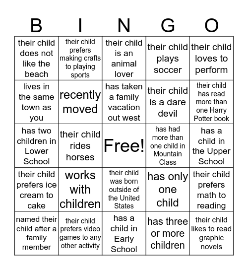 Back-to-School Night Bingo! Bingo Card