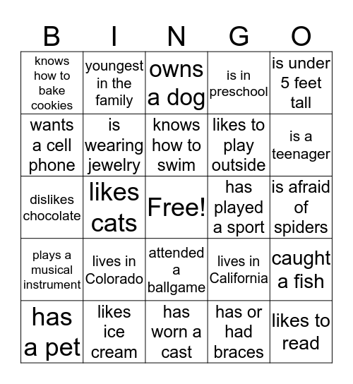 Cousin’s Make the Best Friends      Bingo Card