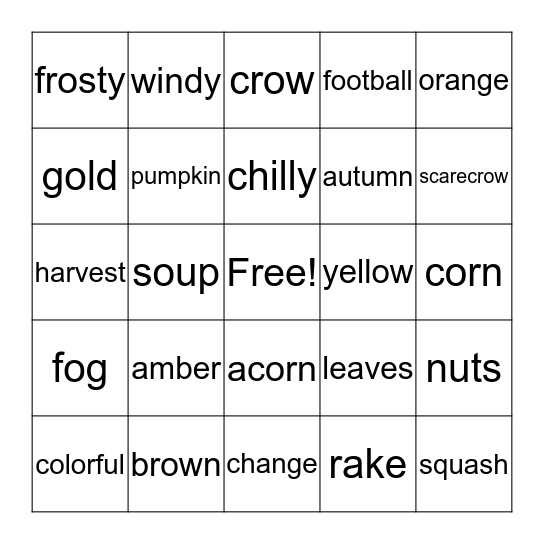 Autumn Bingo Card