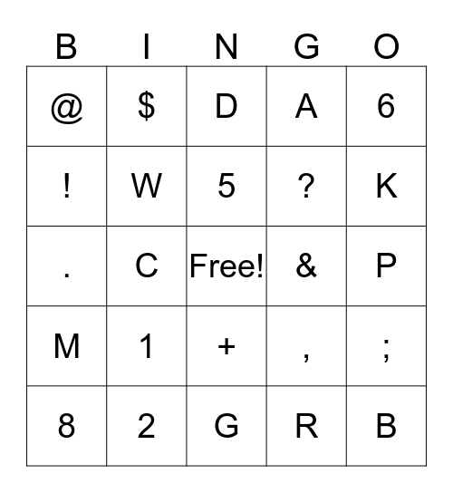 Keyboard Sorting Bingo Card