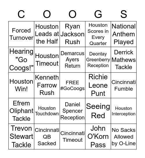 Play Along with the Coogs Bingo Card