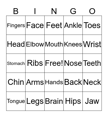 Body Parts Bingo Card