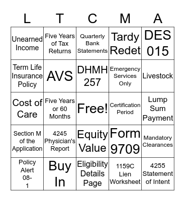 Long Term Care Bingo! Bingo Card