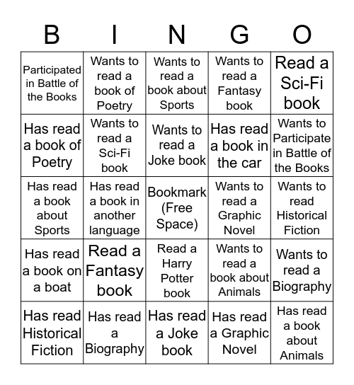 Library Bingo Card