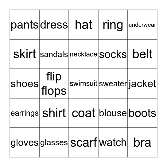 What We Wear Bingo Card