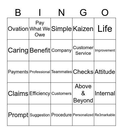 Customer Service Week 2018 Bingo Card