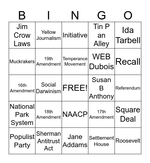 Progressive Bingo Card