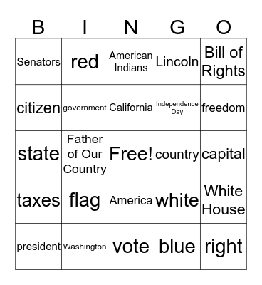 Citizenship Bingo Card