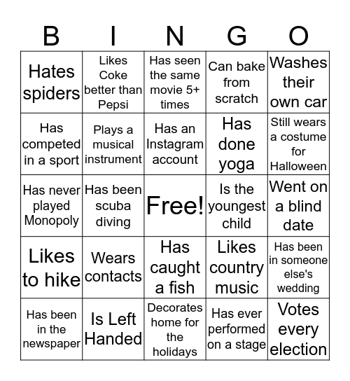 Get to Know You Bingo Card