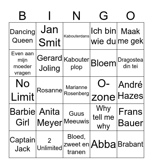 Muziek Bingo 2018 Bingo Card