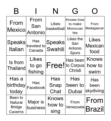 HELLO! Bingo Card