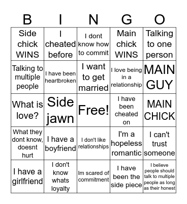 Relationship Bingo Card