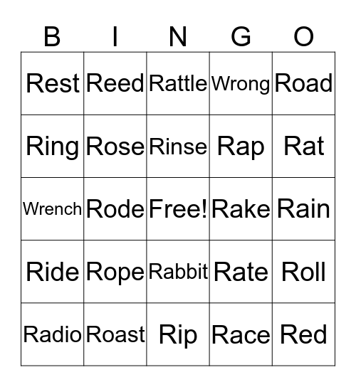 Initial R-Bingo Card