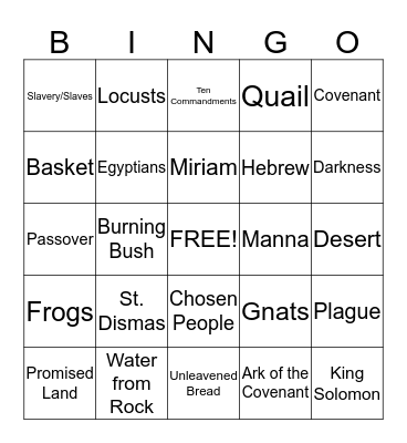 MOSES Bingo Card