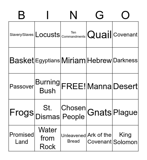 MOSES Bingo Card