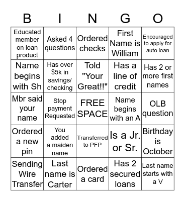 1DCU Contact Center Bingo  Bingo Card