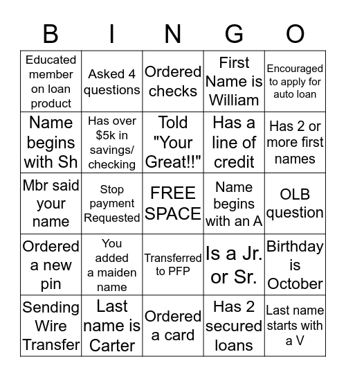1DCU Contact Center Bingo  Bingo Card