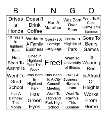 2018 Business Summit Bingo Card