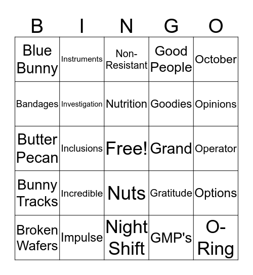 QUALITY BINGO Card