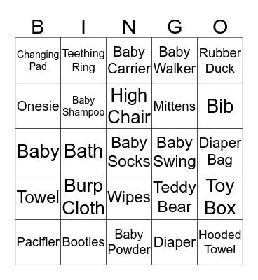 Precious' Baby Shower Bingo Card
