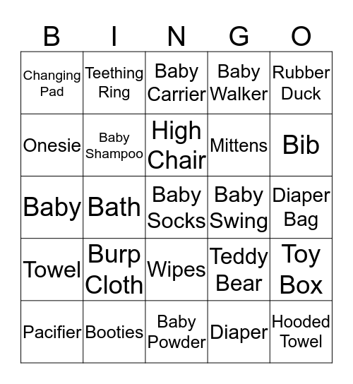 Precious' Baby Shower Bingo Card