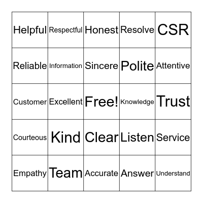 CSR Bingo Card