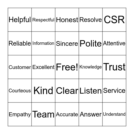 CSR Bingo Card