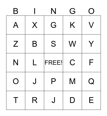 UPPERCASE LETTERS Bingo Card