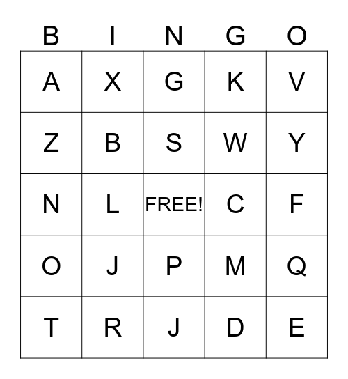 UPPERCASE LETTERS Bingo Card