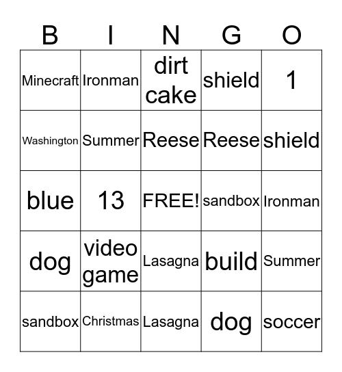 Minecraft Bingo Card