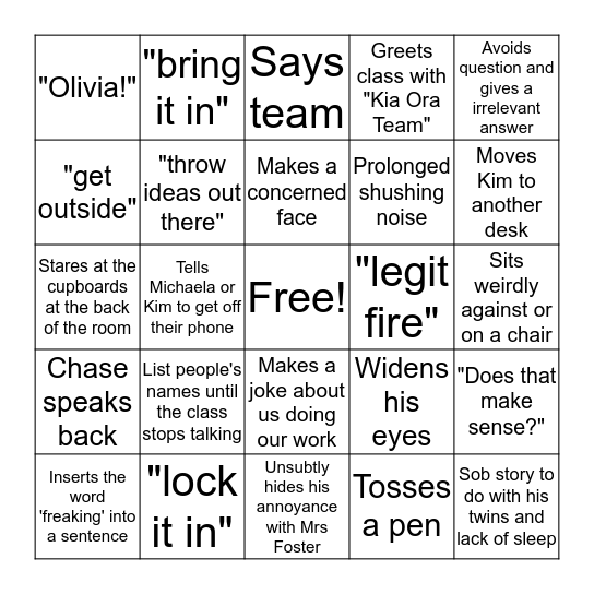 House of Sinclair Bingo Card