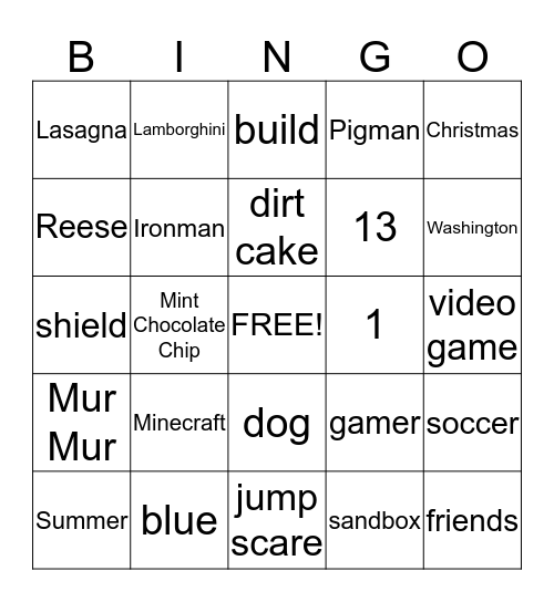 Minecraft Bingo Card