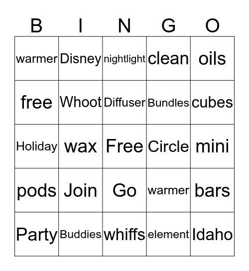 Scentsy Bingo Card