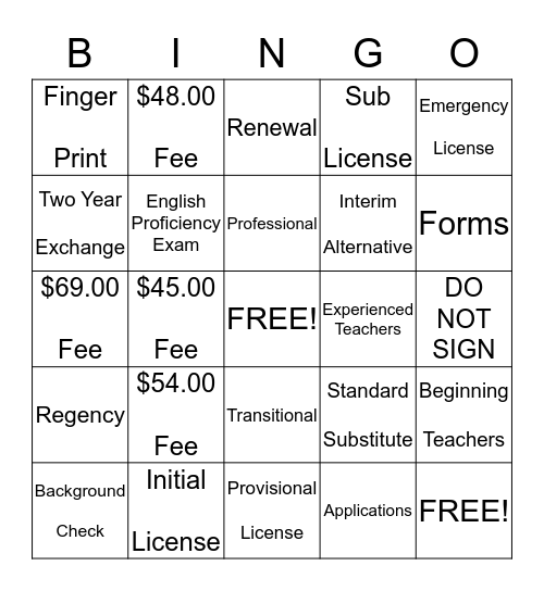 Untitled Bingo Card